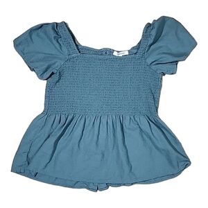 Madewell linen blend smocked peplum top size S